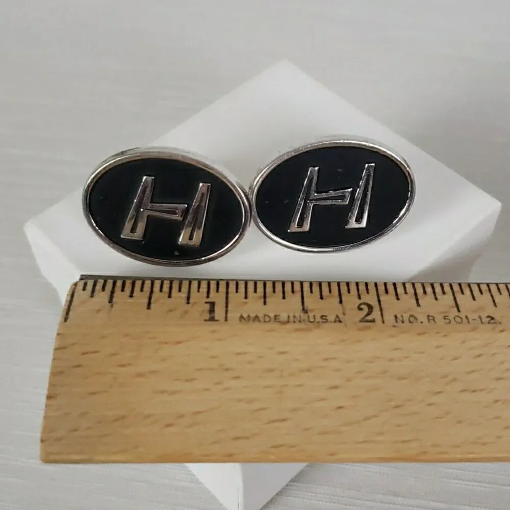 Vintage Hickok Cufflinks Tie Clips Monogram H Silver Tone Mens Formal MCM Marked